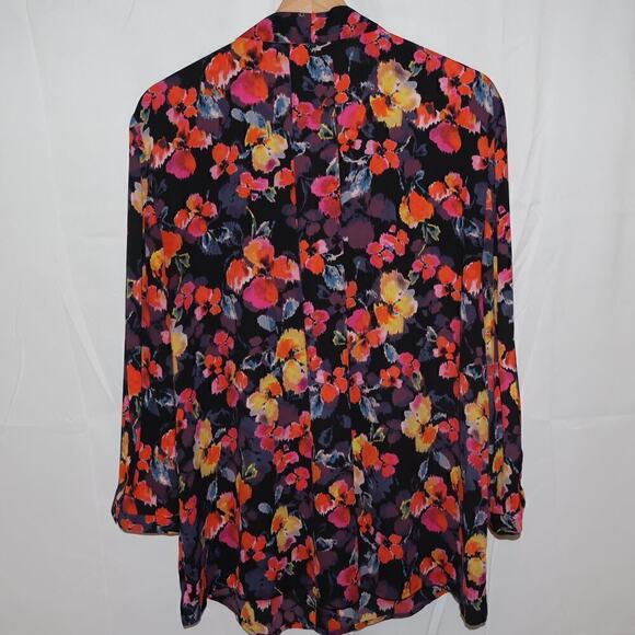 Investments Blouse Button Down Floral Multicolor 3/4 sleeves - Picture 11 of 12